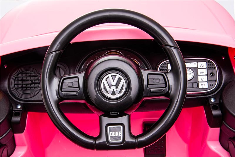 Azeno VW Beetle Dune Rosa Elbil för barn bild på ratt