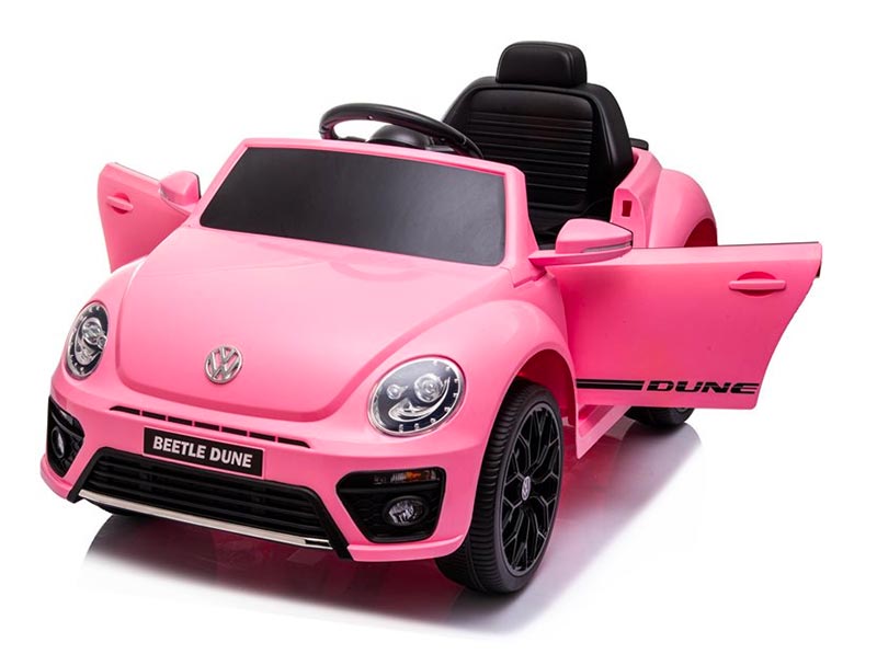 Azeno VW Beetle Dune Rosa Elbil för barn bild framifrån med öppna dörrar